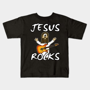 Jesus Rocks Electric Guitar Christian Guitarist Kids T-Shirt